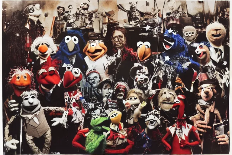 Prompt: minimalist full color joel peter witkin photo of a 4 th of july parade, hr giger, mapplethorpe, disney, muppets, cronenberg