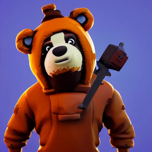 Image similar to a man wearing a bear hat as a fortnite character, screenshot from fortnite, 3 d unreal engine render