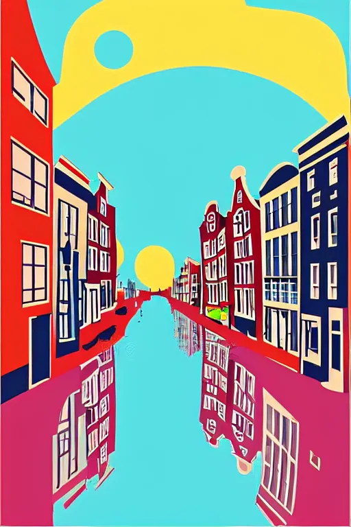 Prompt: minimalist boho style art of colorful amsterdam, illustration, vector art