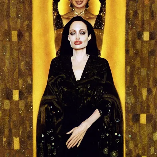 Prompt: an amazing award winning photo of angelina jolie as of adele bloch - bauer by gustav klimt