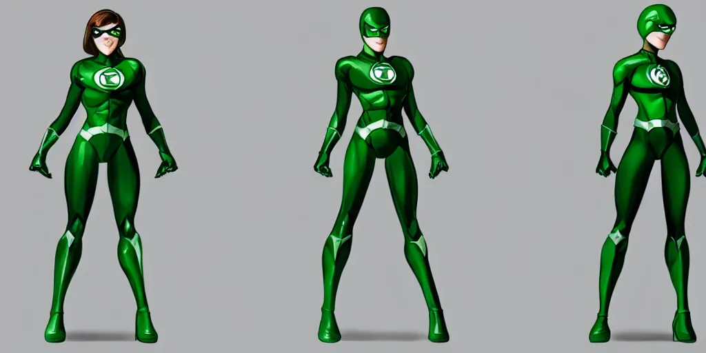 Image similar to full body exaggerated outfit, female green lantern character clean concepts by senior concept artist in the anime film, suit, powers, glowing, stronge, smooth, high detail, featured on artstation