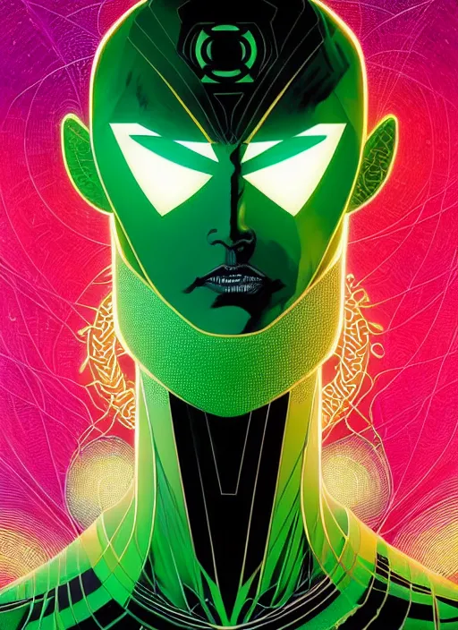 Prompt: symmetry!! stunning portrait of green lantern!! by victo ngai, kilian eng vibrant colours, close up shot!! dynamic lighting, digital art, winning award masterpiece, fantastically beautiful, illustration, aesthetically inspired by beksinski and dan mumford, trending on artstation, art by greg rutkowski, 8 k