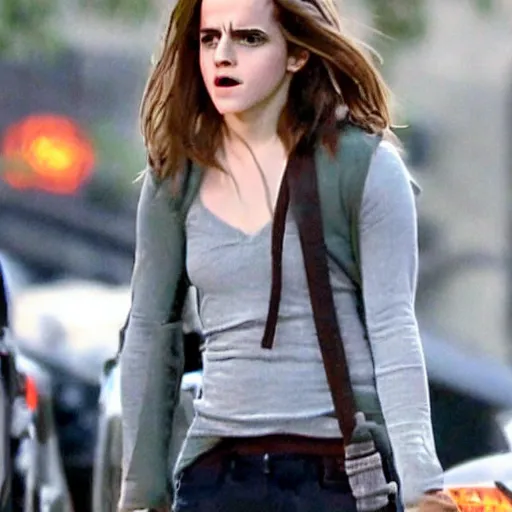 Image similar to angry angry emma watson hanging from and entangled in vines