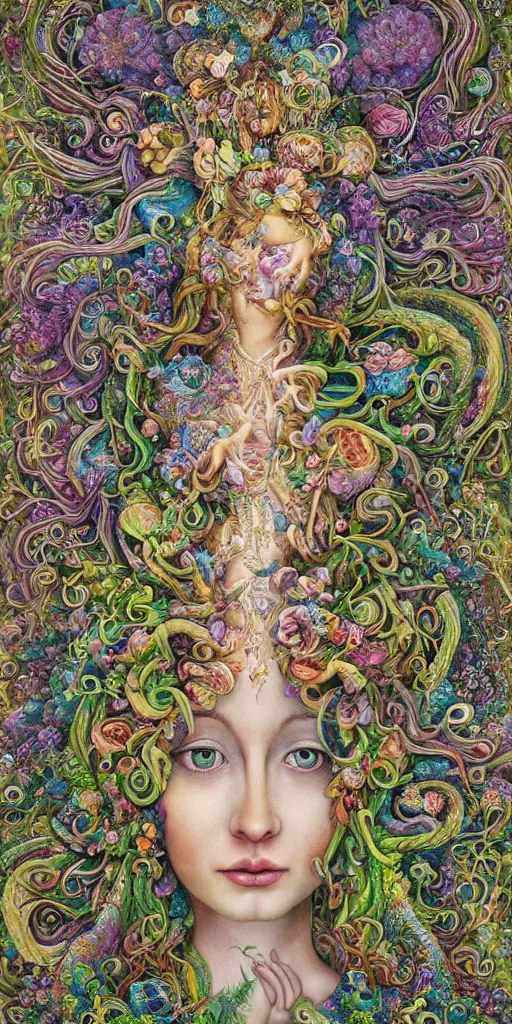 Prompt: a painting by by hanna yata, geenss archenti flores of the spirit of mother nature in fantasy, intricate, elegant psychedelia shapes by hanna yata, geenss archenti flores, ben ridgway, intricate, elegant, highly detailed, digital painting, artstation, concept art, ambient occlusion, vray render,