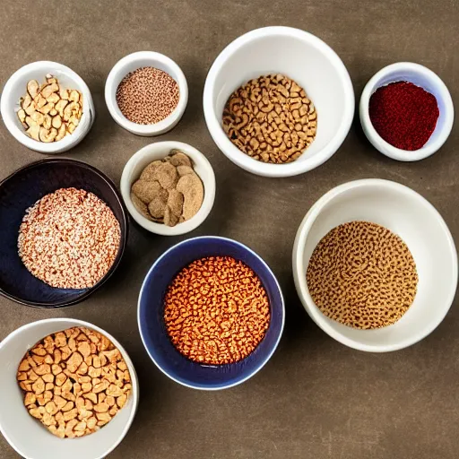 Prompt: a bowl filled with tiny bowls of cereal