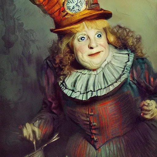 Prompt: Alice in Wonderland, painted by Rembrandt, high detail, digital art, trending on artstation