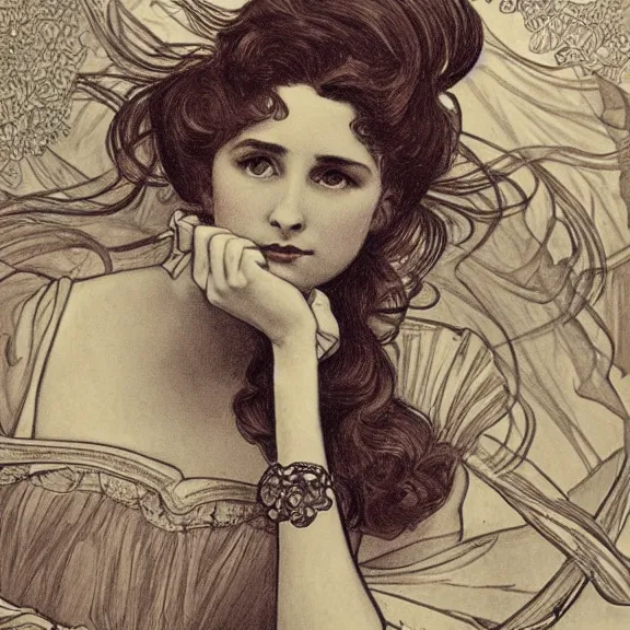 Prompt: a highly detailed beautiful portrait in the style of charles dana gibson and in the style of alphonse mucha.