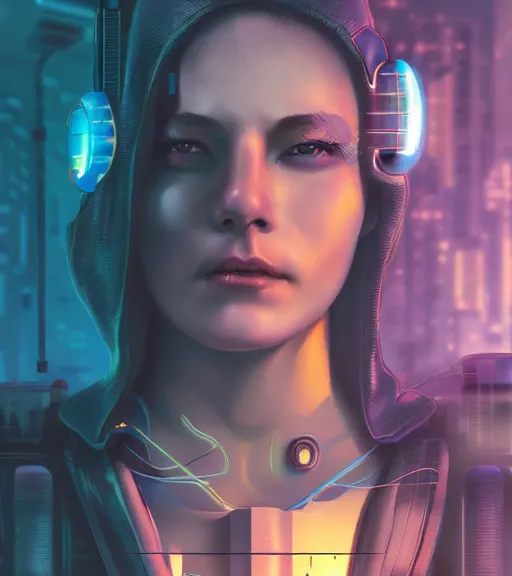 Prompt: a cyberpunk woman with shining sphere in neck, hyperrealistic, cyber world, ambient lighting, concept art, hyper - detailed, smooth, octane, ray tracing, cinematic, high quality