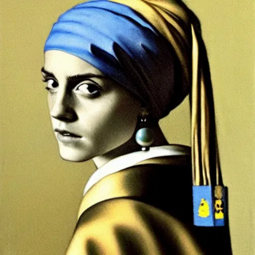 Prompt: emma watson with a Pearl Earring painted by Beksinski