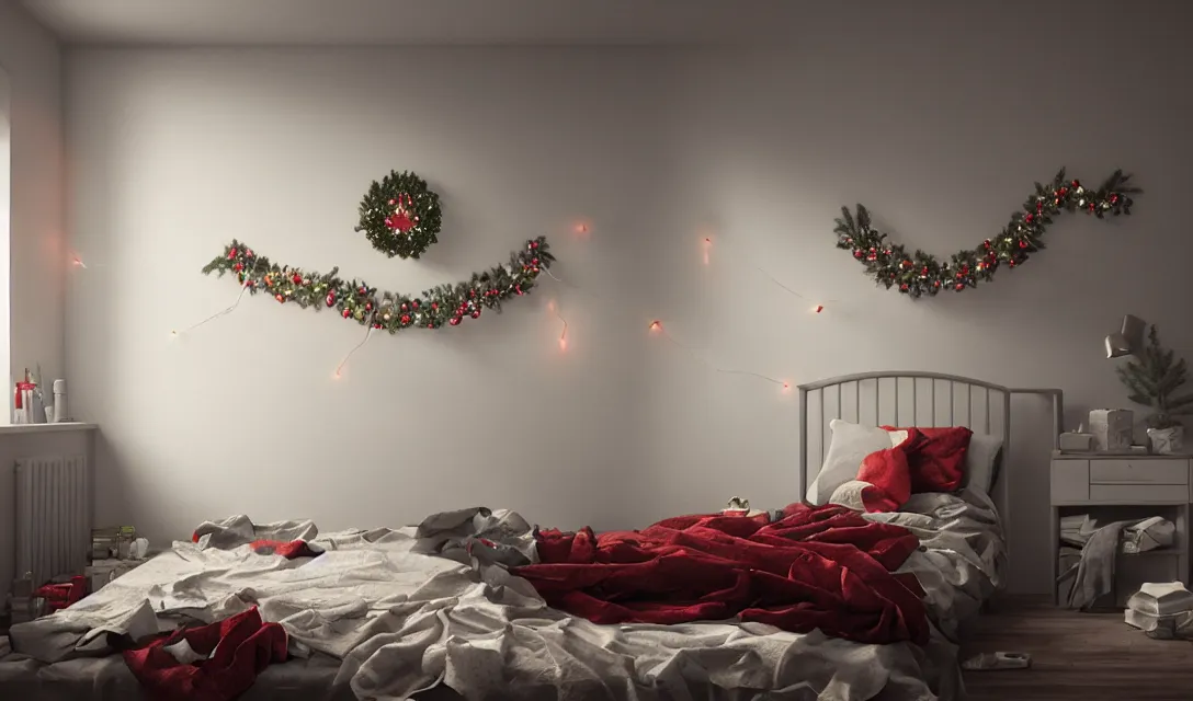 Prompt: a christmas eve photorealistic painting on the wall, ascher clemens, home, interior, octane render, deviantart, greg rutkowski, cinematic, key art, hyperrealism, canon eos c 3 0 0, ƒ 1. 8, 3 5 mm, 8 k, medium - format print