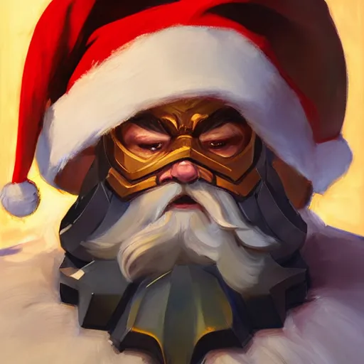 Image similar to greg manchess portrait painting of armored santa claus as overwatch character, medium shot, asymmetrical, profile picture, organic painting, sunny day, matte painting, bold shapes, hard edges, street art, trending on artstation, by huang guangjian and gil elvgren and sachin teng