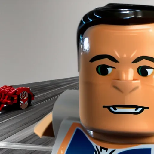 Image similar to Elon Musk as a lego character, photorealism, Volumetric lightening