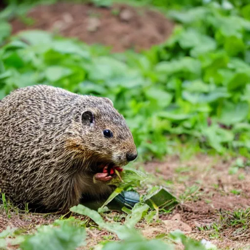 Prompt: groundhog eating a zucchini