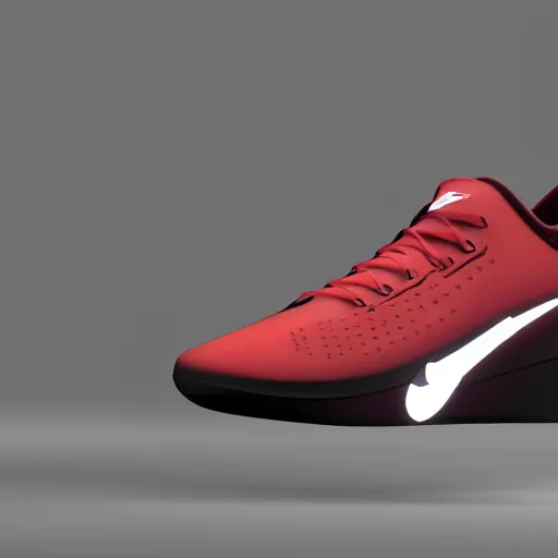 Image similar to new nike shoe looks like a sports car. octane render. rim light.