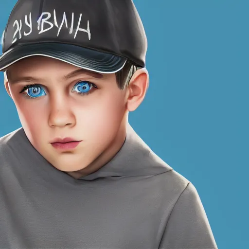 Prompt: a detailed portrait of a boy with light blue eyeswearing a black cap, realistic and detailed eyes, art illustration, incredibly highly detailed and realistic, 8 k, sharp focus