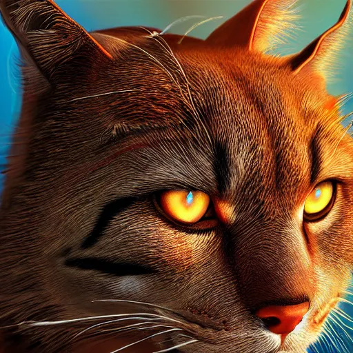 Image similar to Photorealistic warrior cat. Hyperdetailed photorealism, 108 megapixels, amazing depth, glowing rich colors, powerful imagery, psychedelic Overtones, 3D finalrender, 3d shading, cinematic lighting, artstation concept art