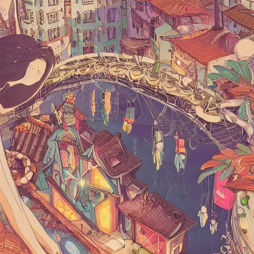 Image similar to intricate illustration, ghibli colorful, cinematic composition