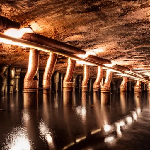 Image similar to underground copper mine, flooded, pipes