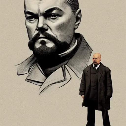 Image similar to russian bolshevik leader vladimir lenin played by leonardo dicaprio in team fortress 2 style, epic, tragic, military art, fantasy, hd shot, digital portrait, beautiful, artstation, comic style, by artgerm, guy denning, jakub rozalski, magali villeneuve and charlie bowater