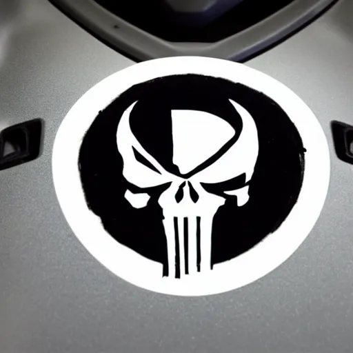 Prompt: the punisher skull logo painted on an black ford raptor