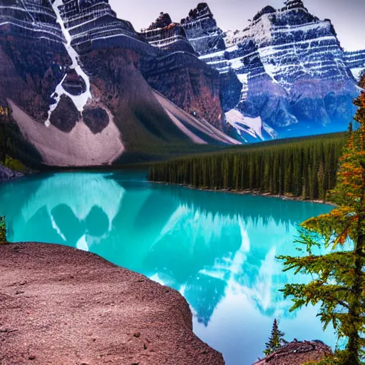 Image similar to realistic photo of Moraine lake in Albert, Canada, beautiful lighting, 4k