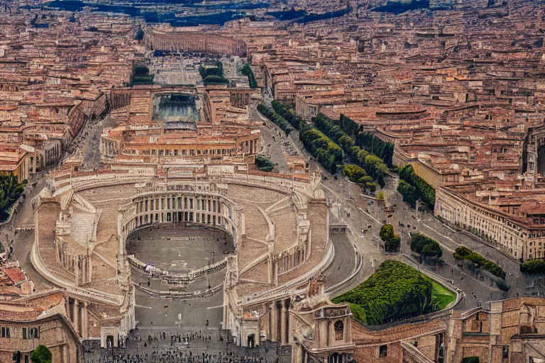 Prompt: vatican city, tilt - shift photography, finely detailed, award - winning, 8 k,