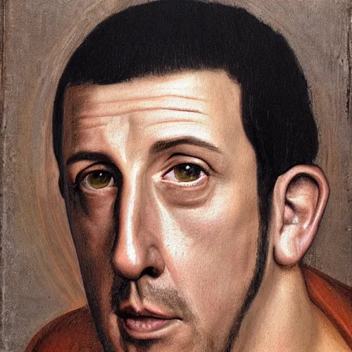 Image similar to Adam Sandler portrait, by Quirizio di Giovanni da Murano, behance, romanesque, da vinci, detailed painting, academic art