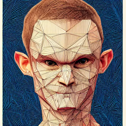 Image similar to Geometrically surreal Vitalik Buterin, extremely high detail, photorealistic, intricate line drawings, dotart, album art in the style of James Jean