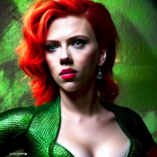 Image similar to scarlett johansson as poison ivy, dc, photography, movie, beautiful,