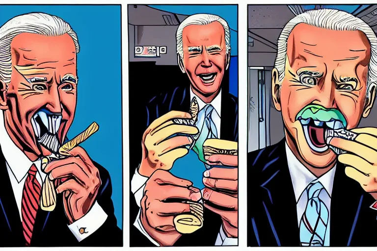 Prompt: Joe Biden eats ice cream to kill Americans, Junji Ito