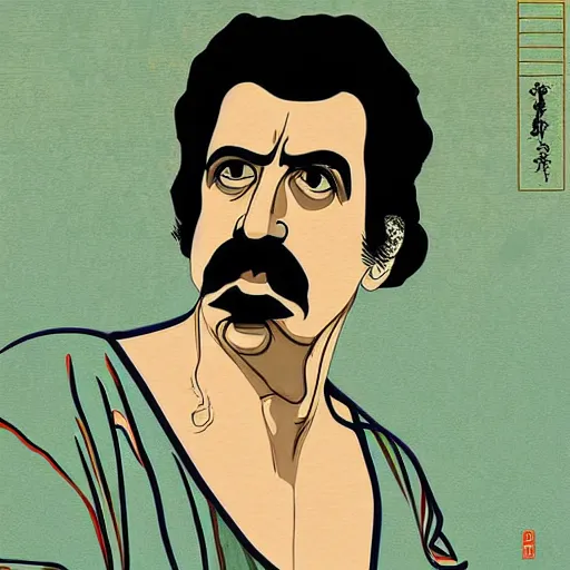 Image similar to frank zappa, digital art, utamaro kitagawa style