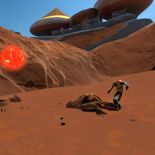 Prompt: promotional screenshot of fifa videogame set on planet mars