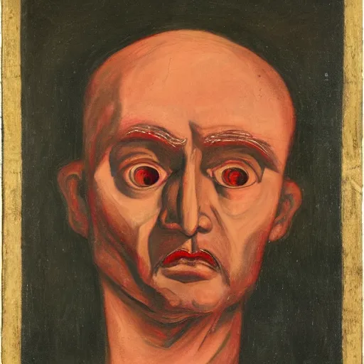 Image similar to portrait of alexander abdulov, with a red eyes, satanic body, head of old man