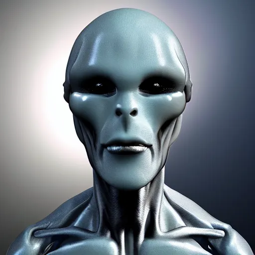 Image similar to a humanoid male alien with skin made of translucid plastic, his organs are luminiscent and can be seen trought his skin, he has an elongated head shape, unreal engine 5