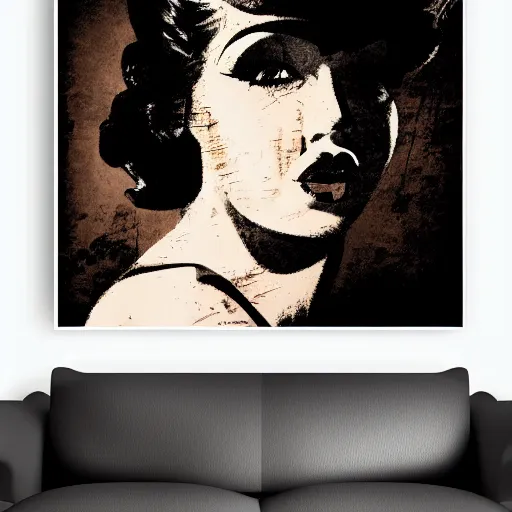 Prompt: rough rugged nose art of a pinup girl on a black wall