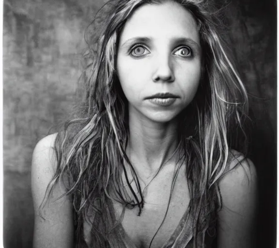 Image similar to award winning photo of Sarah Chalke, symmetrical face by Sally Mann