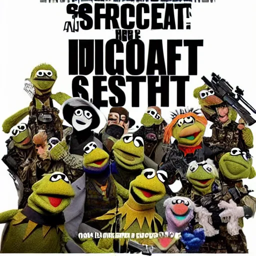 Image similar to muppet puppet special forces. epic action military vfx movie poster.