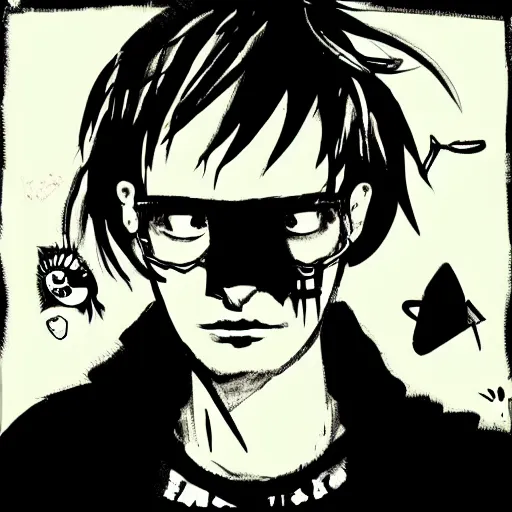 Image similar to punk jeffrey dahmer psycho, profile picture, grunge fashion, reflection, cute artwork, inspired by made in abyss, gothic style