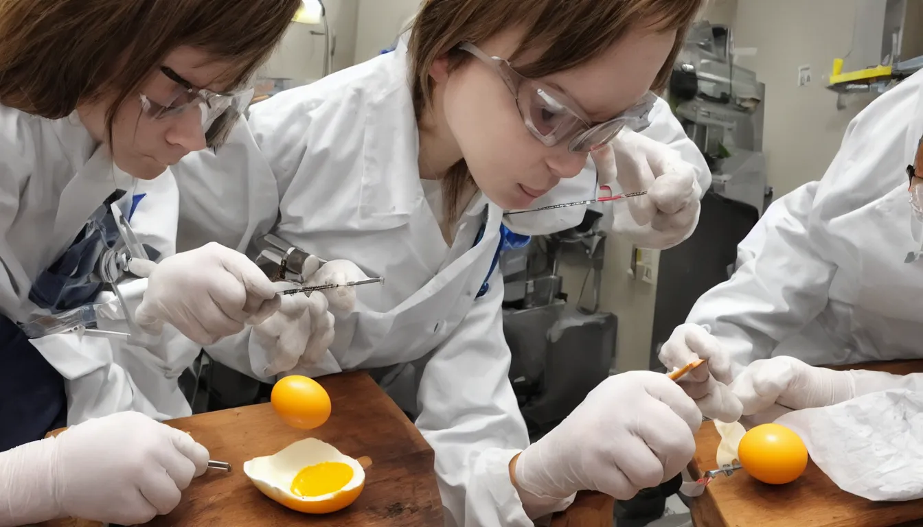 Image similar to Scientist measuring eggs with a caliper.