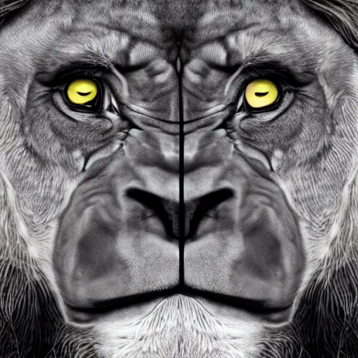 Image similar to a lion with the head of a gorilla