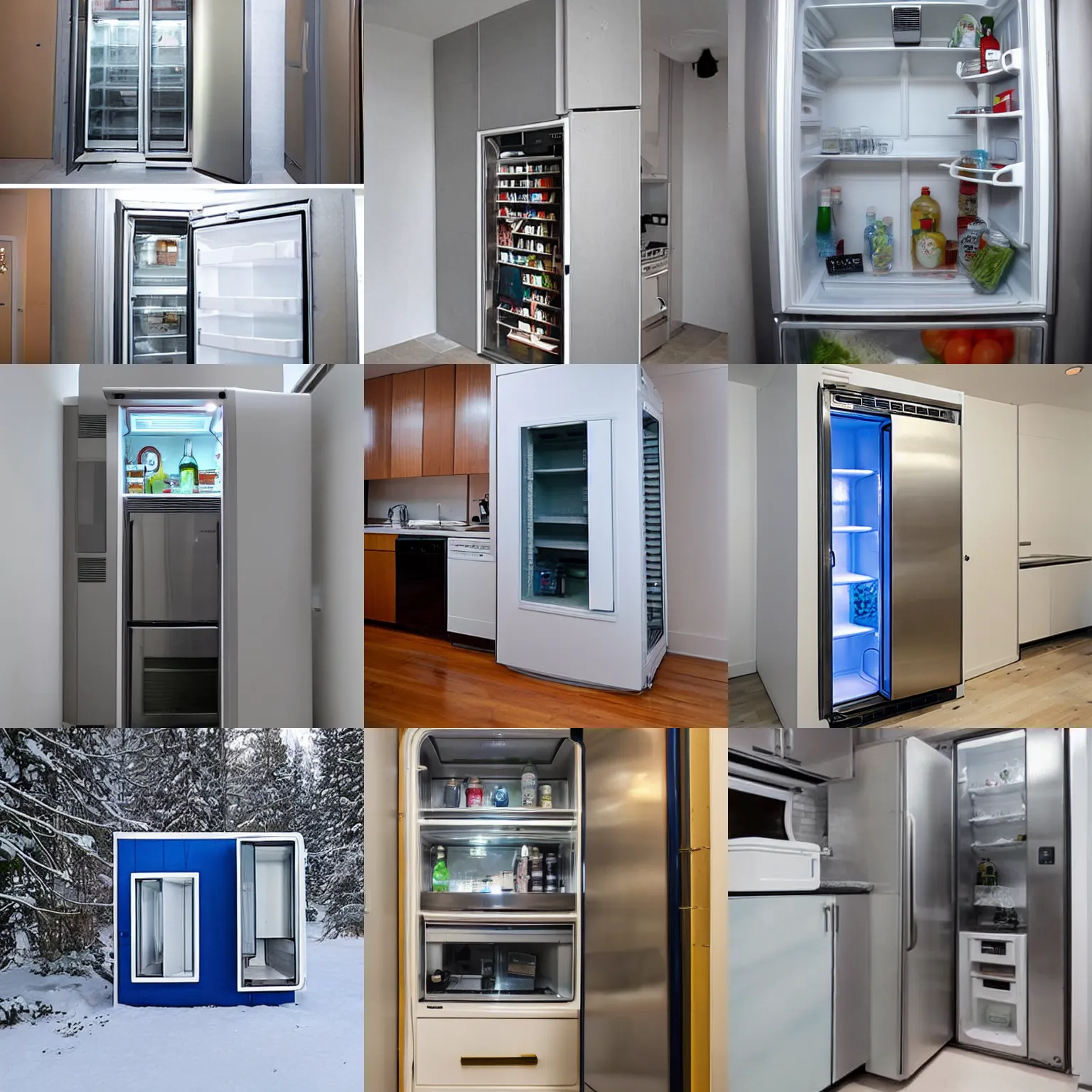 Prompt: a miniature apartment building built inside a refrigerator