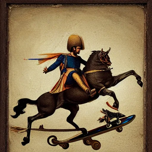 Prompt: napoleon bonaparte skateboarding, sketched by leonardo da vinci, high detail, 4 k