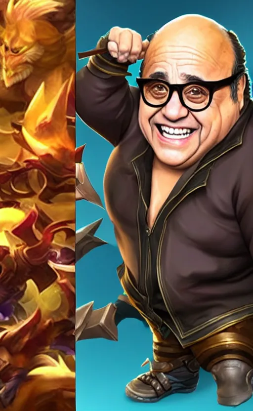 Prompt: Danny DeVito as a character in the game League of Legends, with a background based on the game League of Legends, detailed face, old 3d graphics