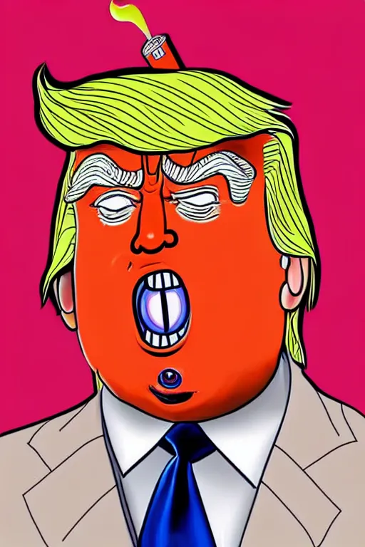 Image similar to donald trump as an oompa loompa, in the style of kim jung gi