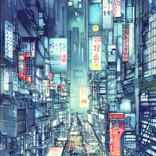 Image similar to futuristic japanese city illustration by yoshitaka amano,