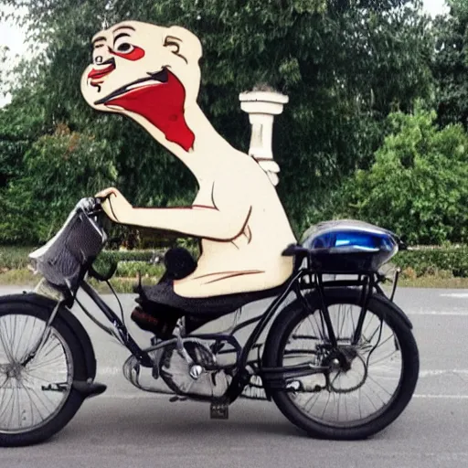 Image similar to pepe on a bike with beer