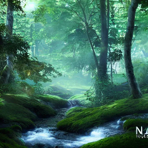 Prompt: A young heavenly and peaceful forest with a stream passing through, beautiful lighting,digital art , highly detailed , high contrast, beautiful lighting, award winning , trending on art station, 8k, photorealistic,unreal engine 5
