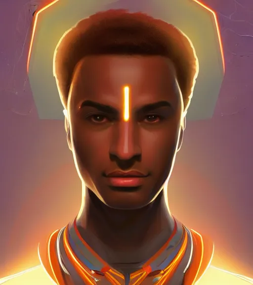 Image similar to symmetry!! egyptian prince of technology, solid cube of light, hard edges, product render retro - futuristic poster scifi, lasers and neon circuits, brown skin man egyptian prince, intricate, elegant, highly detailed, digital painting, artstation, concept art, smooth, sharp focus, illustration, dreamlike, art by artgerm