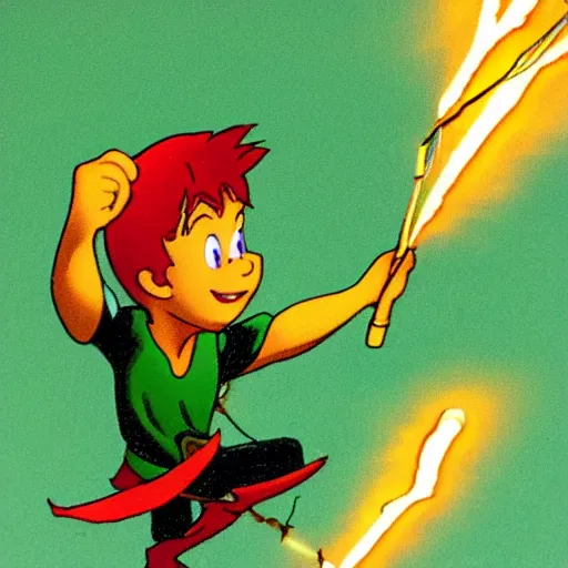 Image similar to Peter Pan caught in high voltage lines with sparks