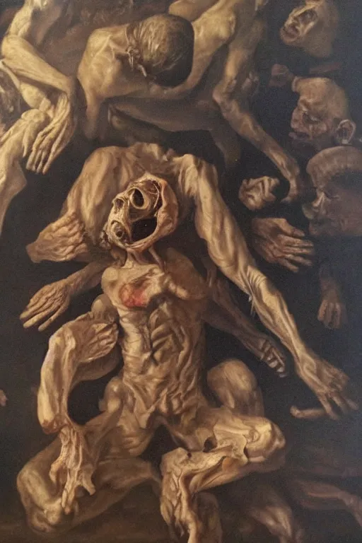 Prompt: the last human on earth, detailed baroque oil painting, dark, disturbing